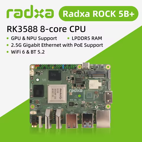 Radxa ROCK 5B+ RK3588 8-core CPU, GPU & NPU support, 8K HDMI, LPDDR5 RAM and WiFi 6 single board com