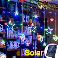 Ligyetor Raya Solar Moon Star Curtain Lights Lampu Hari Raya LED String Light Outdoor LED Star Light