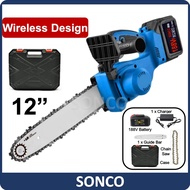 SONCO 388V Cordless Chainsaw Mini Chain Saw Wood Cutter Rechargeable Cordless Electric Tree Cutting Gergaji Elektrik