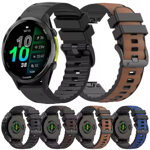 Leather+Silicone Watch Strap for Garmin Instinct 3 2X Solar Forerunner 970 965 955 Fenix 8 7 7X Pro 