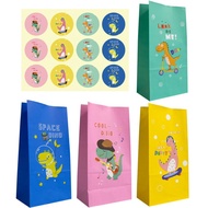 24set Cute Dinosaur Packaging Bags Kids Birthday Party Gift Bag Paper Candy Favor Boxes with Sticker Dino Birthday Party Decor