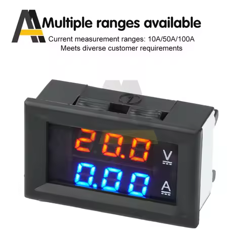 Digital Voltmeter Dual-Display Voltage Current Meter DC 0-300V 10A/50A/100A LED Compact Size for Ind