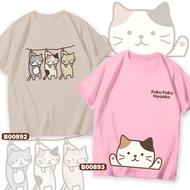 Couple T Shirt Cat Fuku Nyanko Baju Cotton Kucing short sleeve round neck Streetwear B00892 B00893