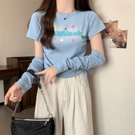 y2k y2k Women's Clothing Pure Desire Style Sexy Top Blue Short Hot Girl Design Sense Letter Print Sl