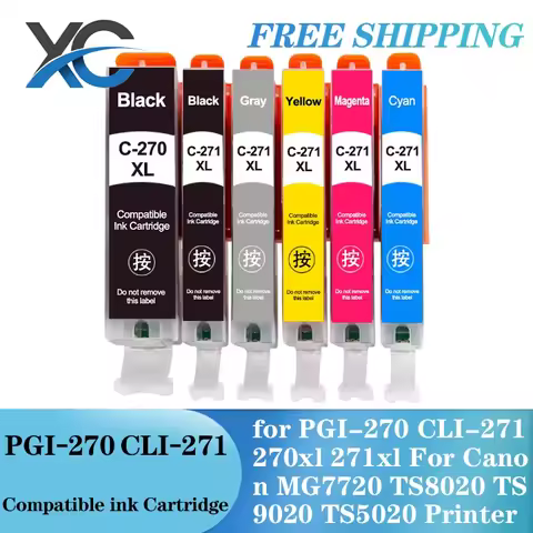 6Colors PGI270 CLI271 Ink Cartridges Replacement for PGI-270 CLI-271 270xl 271xl For canon MG7720 TS