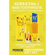 PERIOE Kids Toothbrush Pokemon Pikachu Set : Toothbrush 3pcs + Toothpaste 75g + Toothbrush Cap + Too