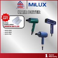 Milux Hair Dryer | MHD-1300 | MHD-1800 | MHD-7501 | 2 Speed Heat Settings | Foldable Compact Design 