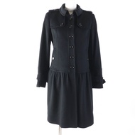 BURBERRY BURBERRY LONDON 100% 羊絨大衣，成色極佳，飾有品牌標誌紐帶和格紋內襯。黑色，尺寸 38。正品，日本製。女款。