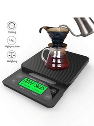 1個高精度數字咖啡秤,電子廚房食品秤帶計時器和led屏幕,最大承重5公斤