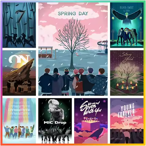 KPOP South-Korean-Boy-Band-bts Cartoon Diamond Painting Pattern Crafts Cross Stitch 5D DIY Art Mosai