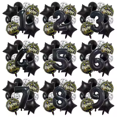 1Set 32 Inch Black Digital Happy Birthday Balloons 1 2 3 4 5 6 7 8 9 10 11 12 13 14 15th Birthday Ho