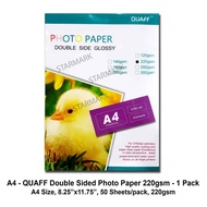 Quaff Double Sided Photo Paper 220gsm Glossy, Double Side Papers Photopaper - A4 Size - 1Pack
