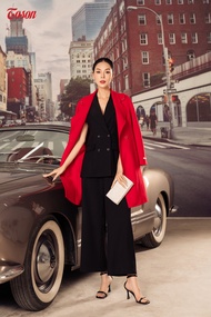 [FREESHIP 0Đ] Áo dạ lông cừu đỏ dáng dài cổ K vai can tà bong Limitted Toson 99959D82