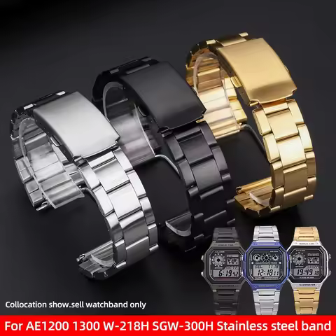 Stainless steel strap For Casio watch Small Square SGW-300H 400 W-218H AQ230 AE-1100 1200 1300 metal