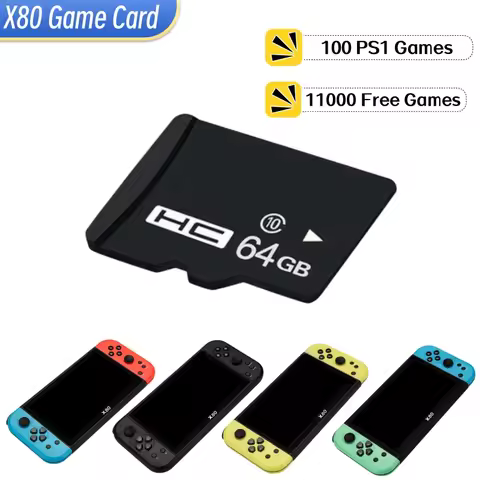 64GB Game Card For X80 Game Console TF Memory Card With 11000 Free Games Include 100 PS1 Games
