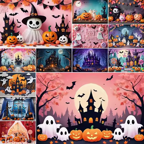 MOON.QG 2025 Haunted Halloween Party Decoration Photo Studio Background Pumpkin Gloomy Castle Backdr