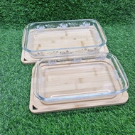 GLASS BAKEWARE WITH BAMBOO LID 1.6 LITRES / 2.2 LITRES MICROWAVE SAFE (BEKAS KACA)