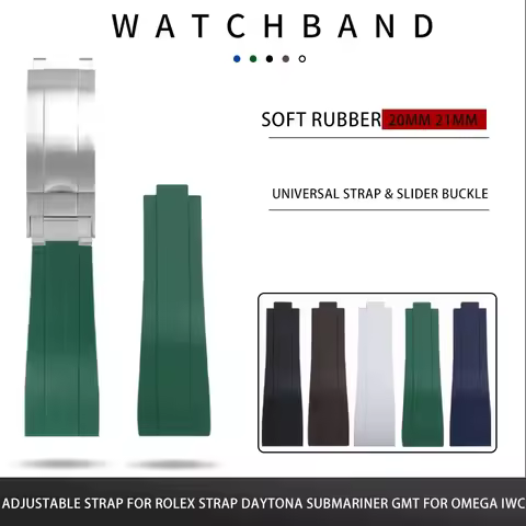 20mm 21mm Rubber Adjustable Watchband For Rolex Strap Daytona Submariner GMT SEAMARSTER OYSTERFLEX S