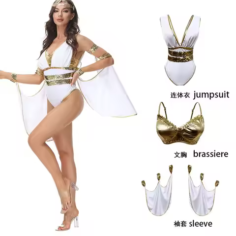 Greek Goddess Costume Jumpsuit Gold Corset with White Sleeves Greek Suit Athena Goddess Fairy Dress