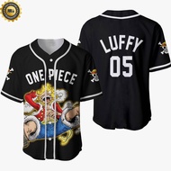 Black Luffy Gear 5 Baseball Jersey Shirts One Piece Anime Sport Style Size S-5XL