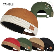 CAMELLI Brimless Hat, Adjustable Corduroy Docker Cap,  Solid Color Vintage Landlord Hat Unisex