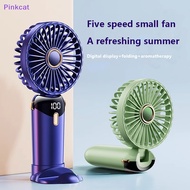 Pinkcat 6000mAh Handheld Mini Fan Foldable Portable Neck Hanging Fans 5 Speed USB Rechargeable Fan With Phone Stand And Display Screen SG