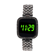 Promo Jam Tangan Wanita Mewah Display Digital LED Rantai Stainles Gelang Plat Dial Full Kristal