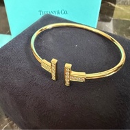 Tiffany & Co. 蒂芬妮 T Wire 18k金 鑲鑽手環 手鐲 中號 M號