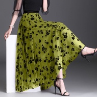 raya2023  Retro Pleated Skirt labuh muslimah kain kembang Office Wear Long Skirt Big Size A Line Max