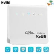 KuWFi 300Mbps 4G Router 4G LTE CPE Router Mobile WiFi Wireless Indoor Router 2.4GHz WFi Hotspot With Lan Port SIM  Slot