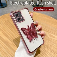 Plating Shockproof 3D Butterfly Phone Holder Phone Case For Motorola Moto G77 G04 G24 E14 S50 G86 G8
