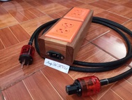 ปลั๊กพ่วงไม้สัก Qubix  ชนิด 4 ช่องเสียบ  พร้อมสายไฟพ่วง Phelps Dodge 3x2.5  หัวท้ายทองแดง (สามารถเลื