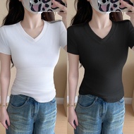 MiiOW | เสื้อยืดคอกลมแขนสั้นทรงสลิมฟิตสำหรับผู้หญิง MiiOW Cat People Pure Cotton V Neck Short Sleeve
