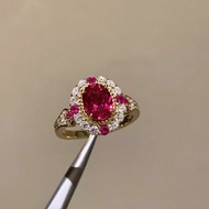 Light Luxury Temperament Pigeon Egg Rose Ruby Ring Ruby Jedi Knight Pendant Necklace Set Female