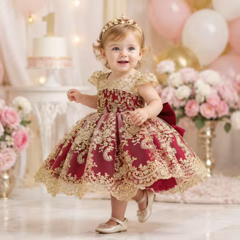 0-5 Years Old Toddler Baby Girl First Birthday Party Dress Elegant Girl Dress Up for Party Dress Bab