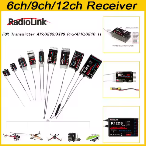 Original Radiolink R12DSM R12DS R9DS R6DSM R6DS RC Receiver 2.4GHZ Work with Transmitter AT9/AT9S/AT