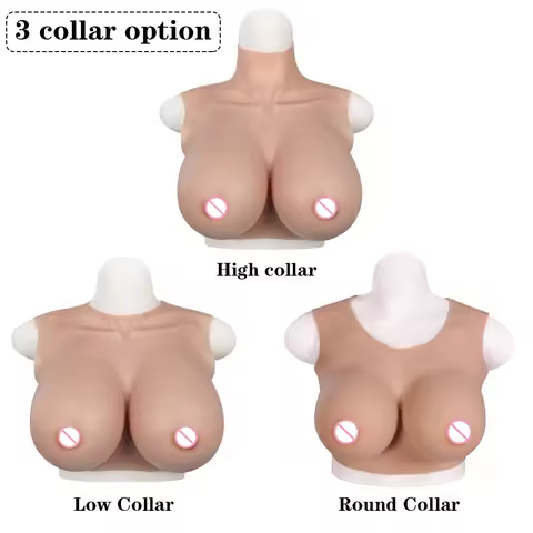 Eyung Silicone Breast Forms Hight Low Round Collar Crossdresser Drag Queen Silicone Breastplate Fake