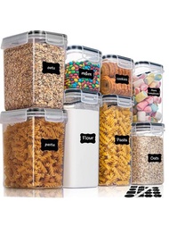 8入組式密封食品儲存容器套裝，不含 BPA 塑料廚房食品儲藏罐，帶蓋，適用於麵粉、糖、穀物、乾食品帶標籤和記號筆，可用洗碗機清洗