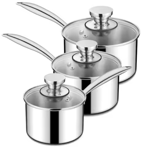 Stainless Steel Saucepan Set and and Sauce Pan with Lids 6pcs Tri-Ply Bottom Induction Compatible Sm