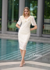 Jebeya Ruffle Neck Dress In Yellow (สีเหลืองอ่อน)