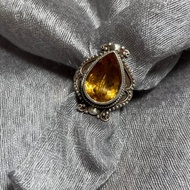 天然 黃水晶 戒指 尼泊爾 手工製 925純銀