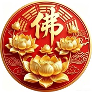 金色莲花佛字佛光普照圆形贴纸自粘贴画装饰佛堂寺庙客厅走廊贴画9.11 Golden Lotus Buddha Character Buddha Light Shines All Over Round 