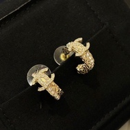牛仔布藍色圓形耳環 Chanel Earrings 金色半圈耳環