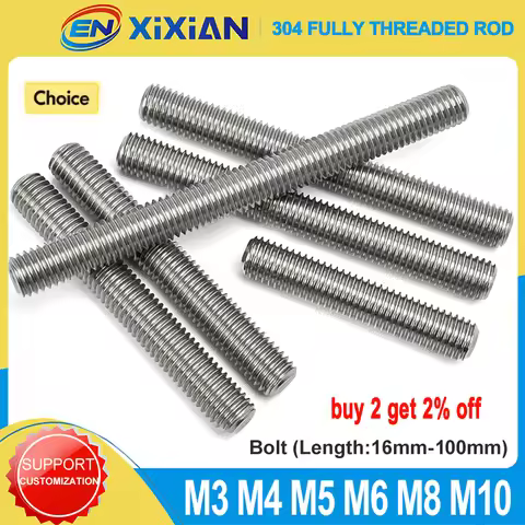 M3 M4 M5 M6 M8 M10 304 Stainless Steel Full Threaded Rod Bolt Fully Metric Headless Bolt Thread Stud