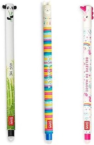 LEGAMI - Set of 3 gel pens with eraser, cute, erasable ink pens, unicorn, panda and llama, erasable 