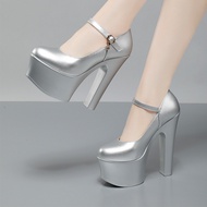 Cowhide Women's Wedding Bridesmaid Shoes - Silver High Heels for Catwalk Performances