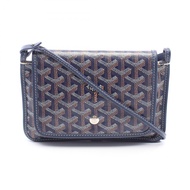 【二手】 GOYARD Plume 手拿包皮夾單肩包 PLUMET PMLTY12CL12P 海軍藍/ブラウン/白色 PVC塗層帆布皮革 Plume 手拿包皮夾