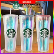 Starbucks Tumbler Color aurora Reusable Plastic Tumbler with Lid and Straw Cold Cup ULIFE