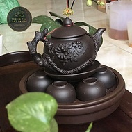 Bộ Ấm Chén Trà Đạo Gốm Tử Sa Bát Tràng Đắp Nổi Hoa Phù Dung Dáng Thủy Bình Dung Tích 400ml (Bộ Ấm Ch