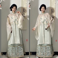 เครื่องแต่งกายโบราณคอตั้งเสื้อเชิ้ตแขนใหญ่แบบดั้งเดิมของ Hanfu ปักลายกระโปรงหน้าแบบชิ้นเดียวของผู้หญิง